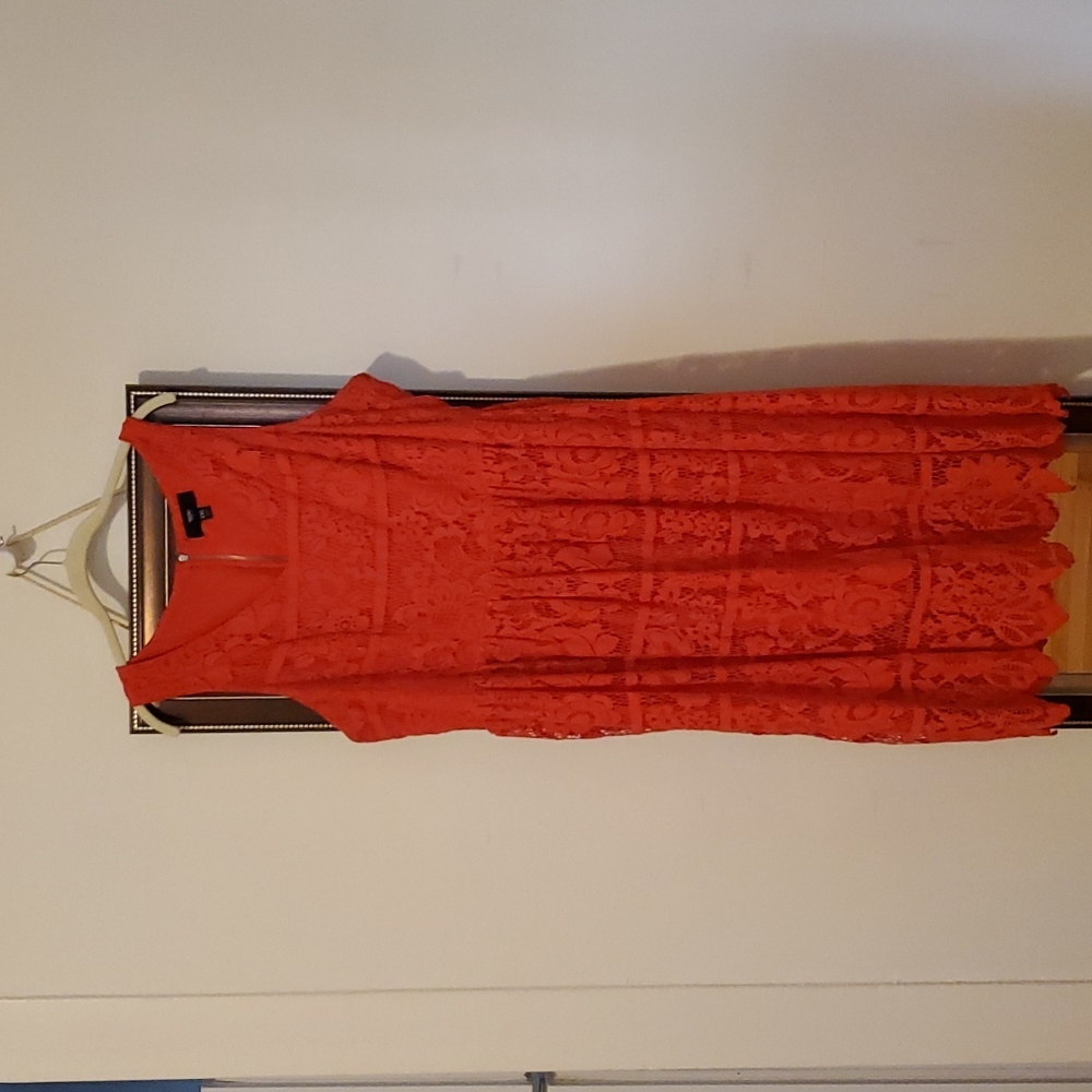 Orange Red Mossimo Floral Lace Dress